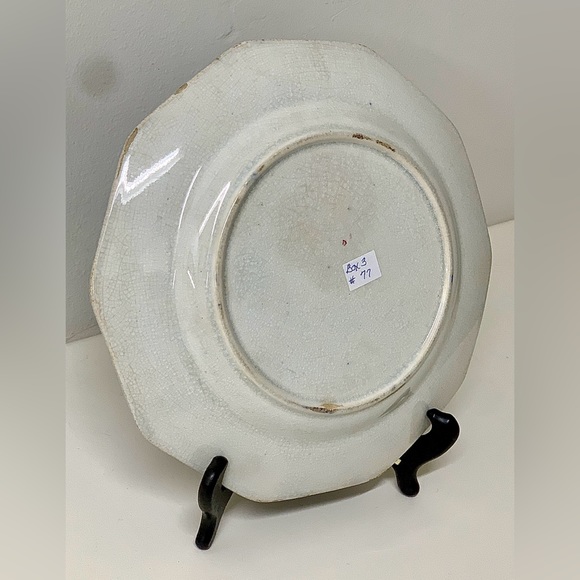 19th Century Vtg Gaudy Ironstone 10 Sided Flow Blue Copper Lusterware Plate - Picture 13 of 15